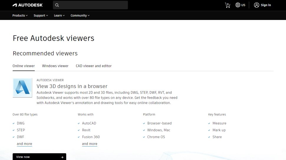 Website screenshot for Autodesk DWG Viewers