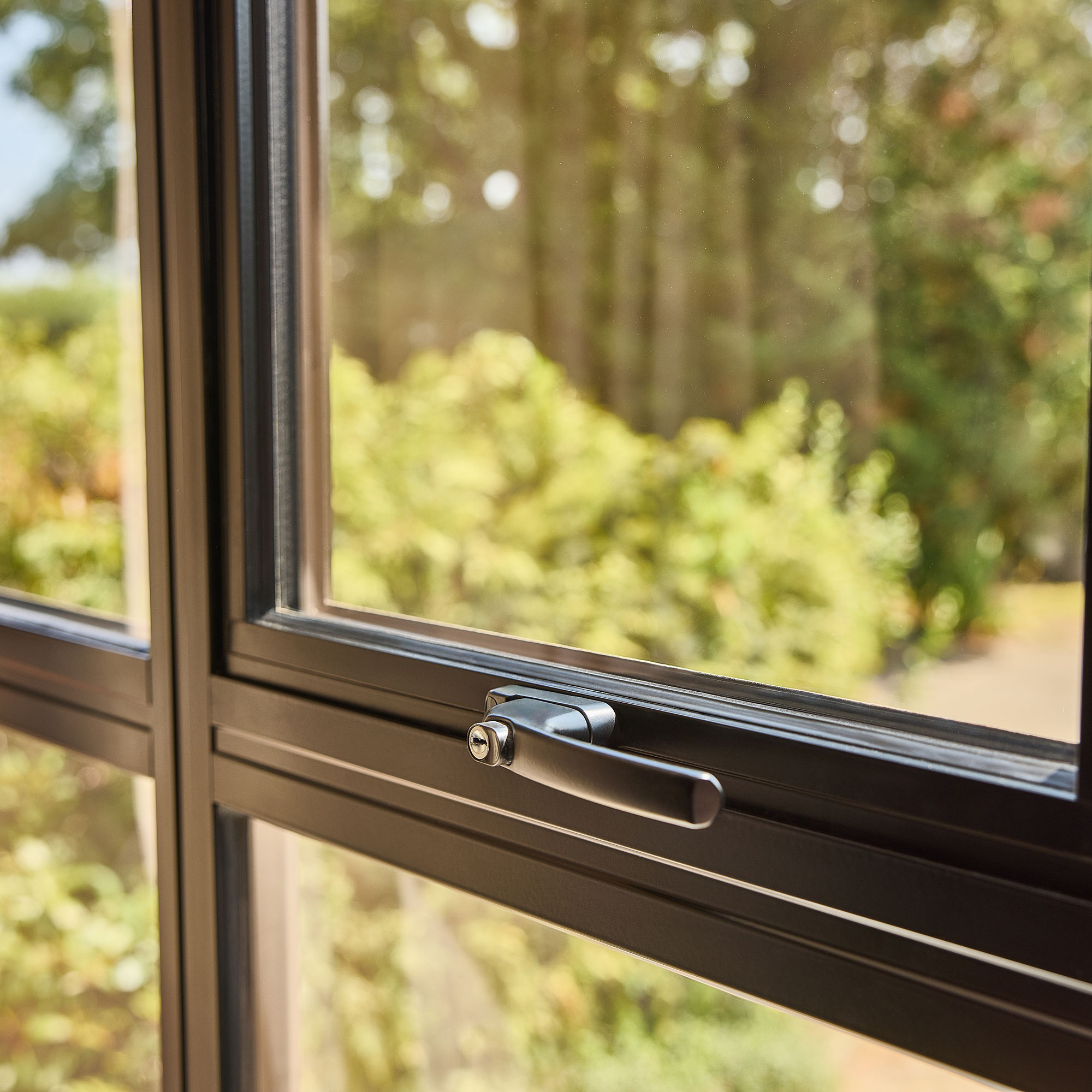 Aluminium window frame seen from inside