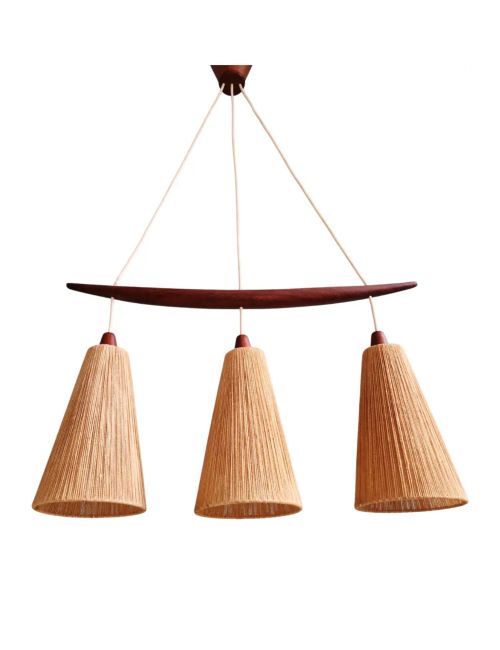 Mid-Century Teak and Sisal Rope Chandelier From Temde, 1960s