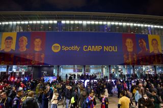General view outside the stadium as fans gather prior to the LaLiga Santander match between FC Barcelona and Real Madrid CF at Spotify Camp Nou on March 19, 2023 in Barcelona, Spain.