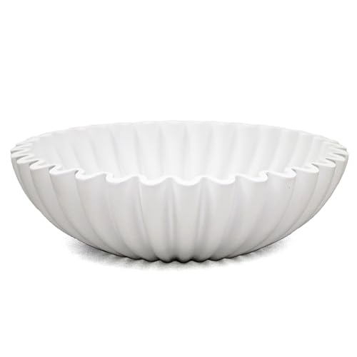 Lin Chuan Ruffle Decorative Bowl, Large Fruit Bowl for Kitchen Counter, Stylish Key Bowl for Entry Table, Handcrafted Home Decor Display Bowl, White