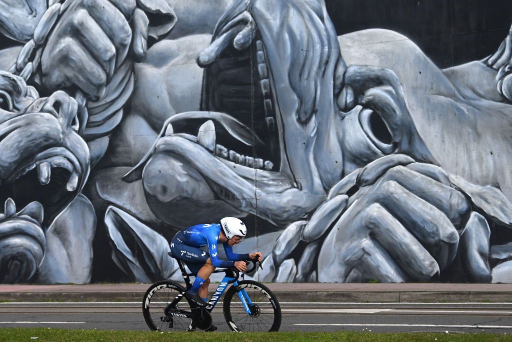 A CORUNA SPAIN FEBRUARY 22 Will Barta of The United States and Movistar Team sprints during the 3rd O Gran Camio The Historical Route 2024 Stage 1 a 141km individual time trial at stage from A Coruna to A Coruna on February 22 2024 in A Coruna Spain Photo by Dario BelingheriGetty Images