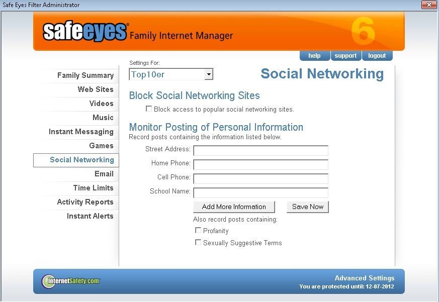 McAfee Safe Eyes image: This parental monitoring software can block access to popular social networking sites.