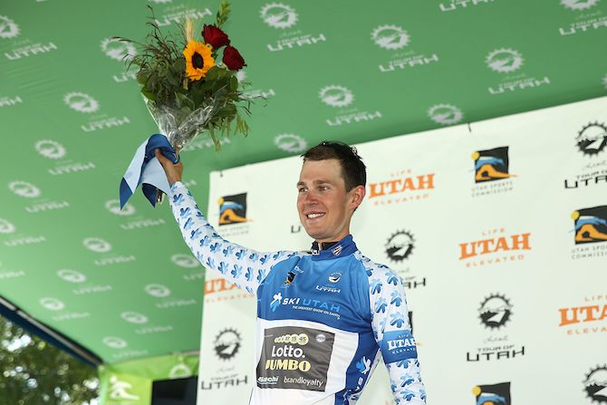 Daan Olivier (LottoNL-Jumbo) in the climber's jersey after stage 2 of the 2018 Tour of Utah