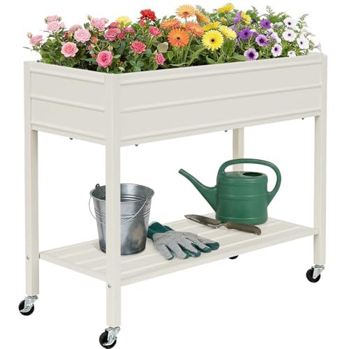 Zormy 32" Galvanized Raised Garden Bed With Legs, Wheels & Shelf
