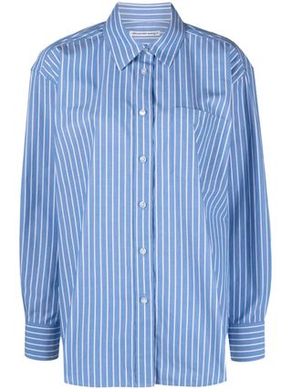 Logo-Appliqué Striped Boyfriend Shirt