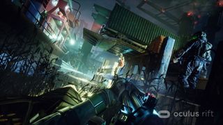 Best VR games - Phantom: Covert Ops promo image of first person gunplay in a shipyard