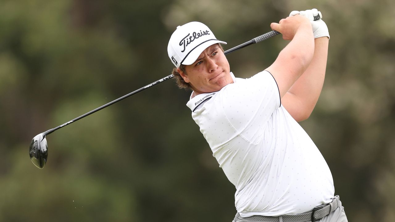 Aldrich Potgieter of South Africa reacts to his tee shot from the 12th tee during the second round of the 123rd U.S. Open Championship at The Los Angeles Country Club