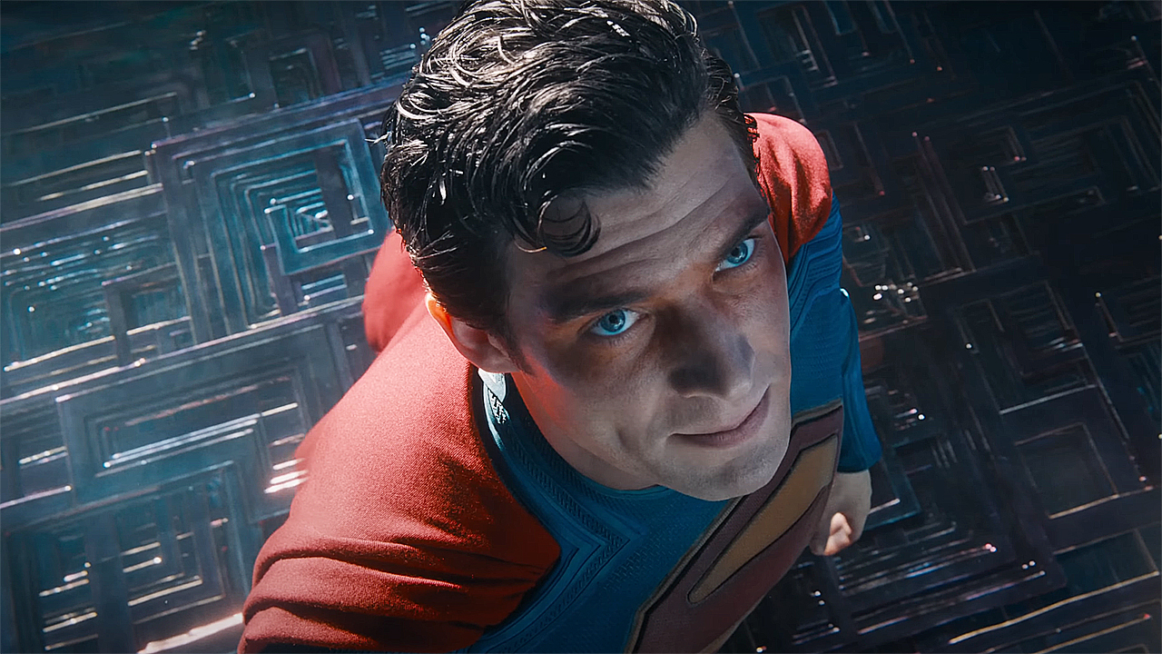 A close up of Superman looking up in his 2025 DCU Chapter One movie