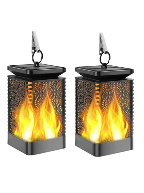 Solar Lantern Flickering Flame Outdoor Waterproof Hanging Lanterns Decorative, 2 Pack