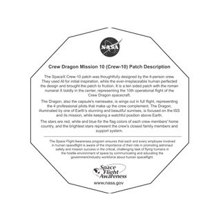 a text caption describing the design of a mission patch