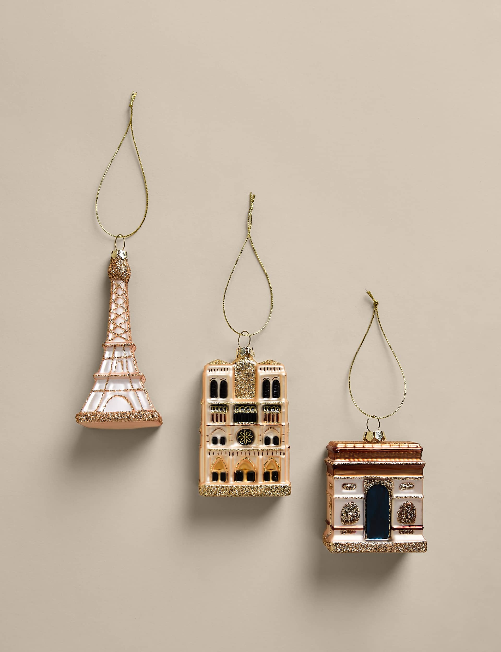 3 Pack Glass Hanging Paris Tree Decorations