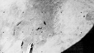 Surveyor 6 images the effects of its own rocket engine on the lunar surface during its second touchdown on Nov. 17, 1967.