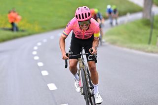 LEYSIN SWITZERLAND APRIL 27 Richard Carapaz of Ecuador and Team EF Education EasyPost attacks in the final climb during the 77th Tour De Romandie 2024 Stage 4 a 1592km stage from Saillon to Leysin 1314m UCIWT on April 27 2024 in Leysin Switzerland Photo by Luc ClaessenGetty Images