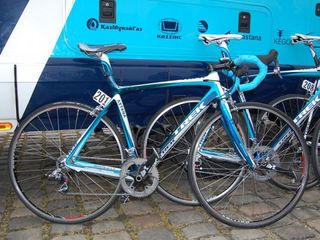 Astana used modified Trek Madone bikes for their run at Paris-Roubaix.