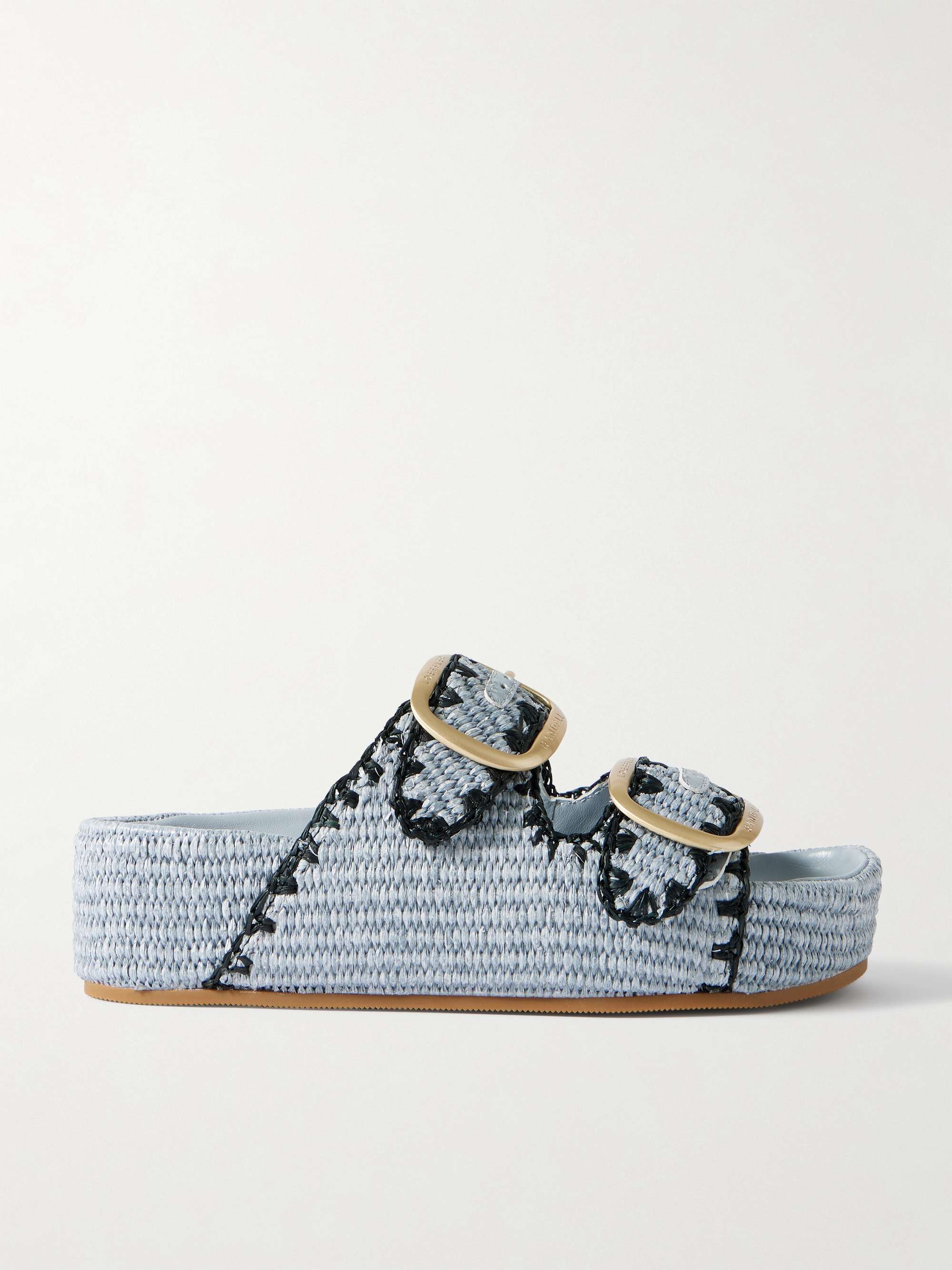 Theo Embroidered Raffia Platform Slides