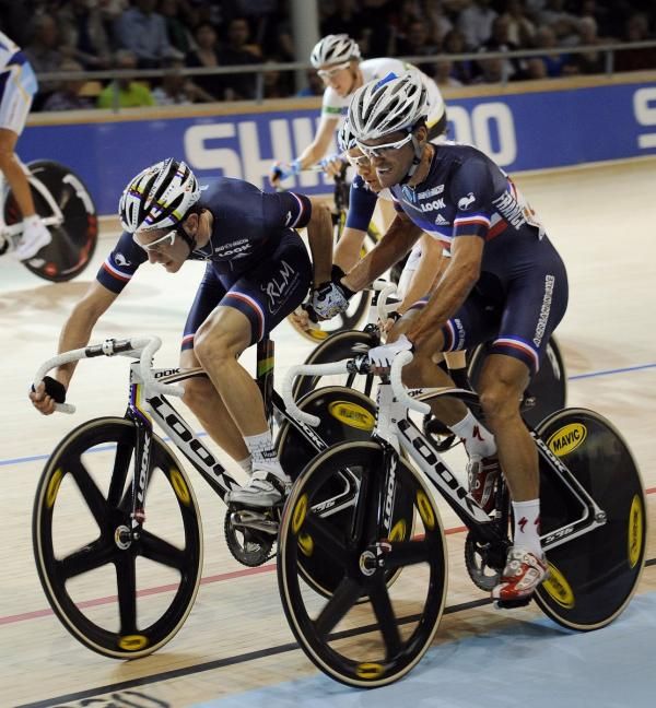 French riders Morgan Kneisky and Christophe Riblon took six points in the men's madison.