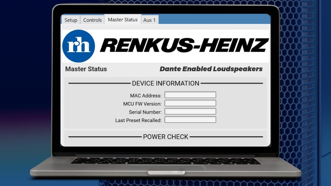 The Renkus-Heinz new plug-in on a laptop screen.