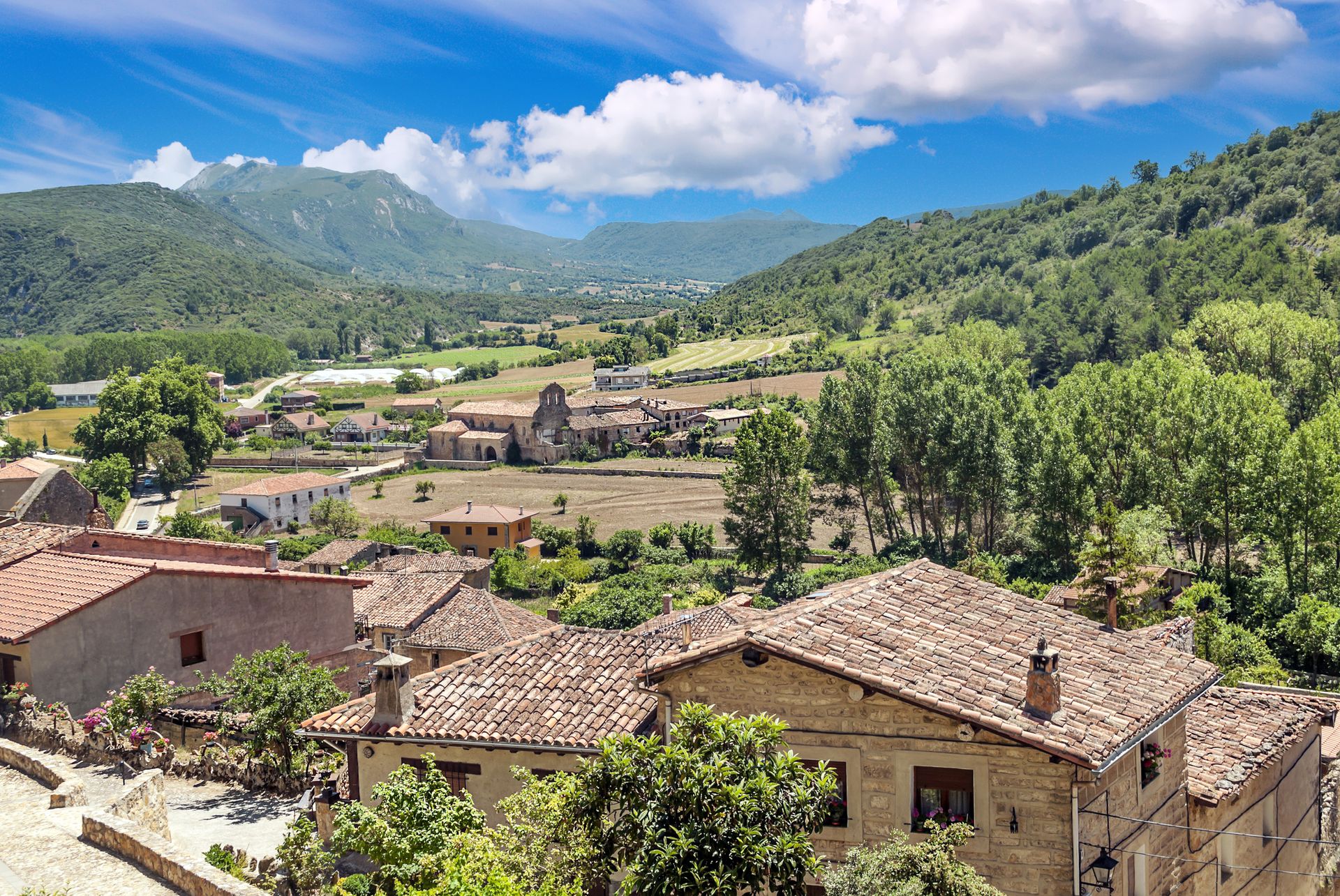 Village of Frias in the Spanish province of Burgos on a sunny day.