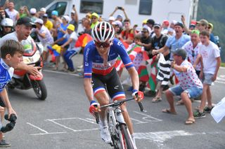 French road race champion Warren Barguil (Arkéa-Samsic) on the attack on stage 14 of the 2019 Tour de France
