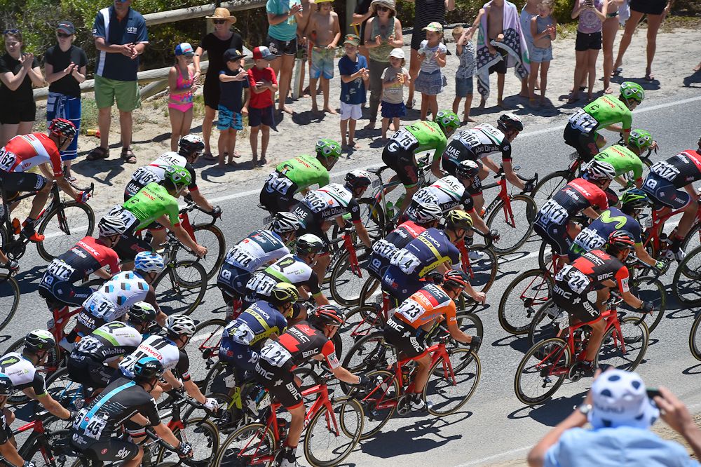 The peloton in action during stage 5 at the Tour Down Under