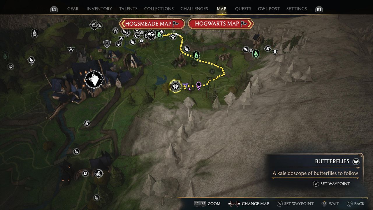hogwarts legacy hogsmeade butterly map