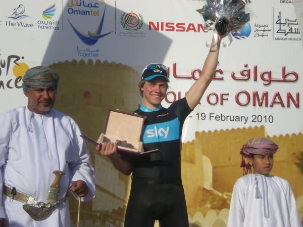Edvald Boasson Hagen (Team Sky) with the prize for his stage win in Oman.