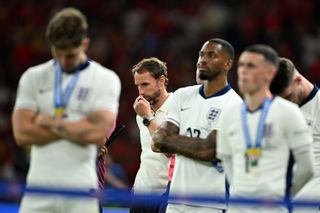 Gareth Southgate, Head Coach of England, looks dejected after the team's defeat in the UEFA EURO 2024 final match between Spain and England at Olympiastadion on July 14, 2024 in Berlin, Germany.