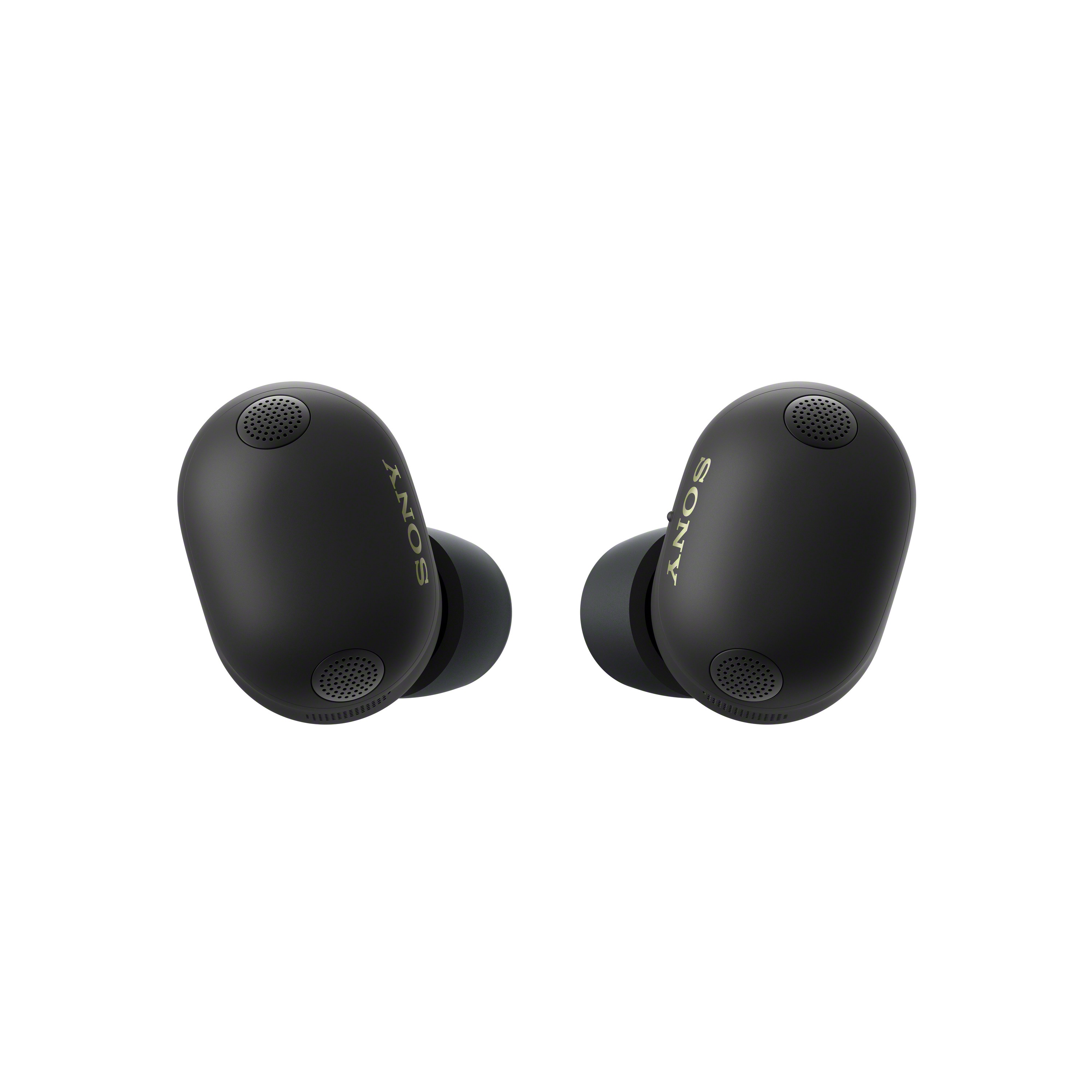 A black pair of Sony WF-1000XM6 earbuds on a white background.
