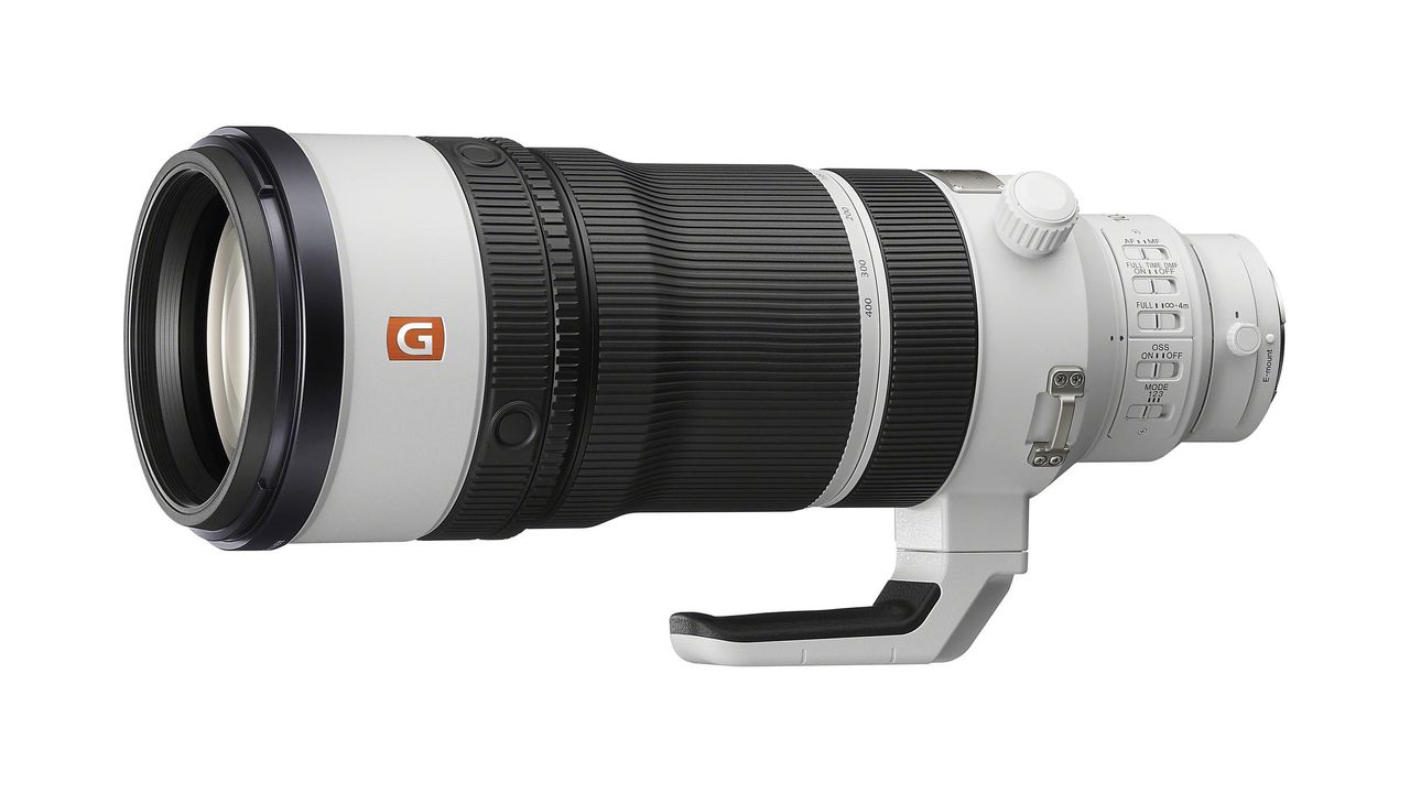 Sony FE 100-400mm f/4.5 GM OSS against a white background
