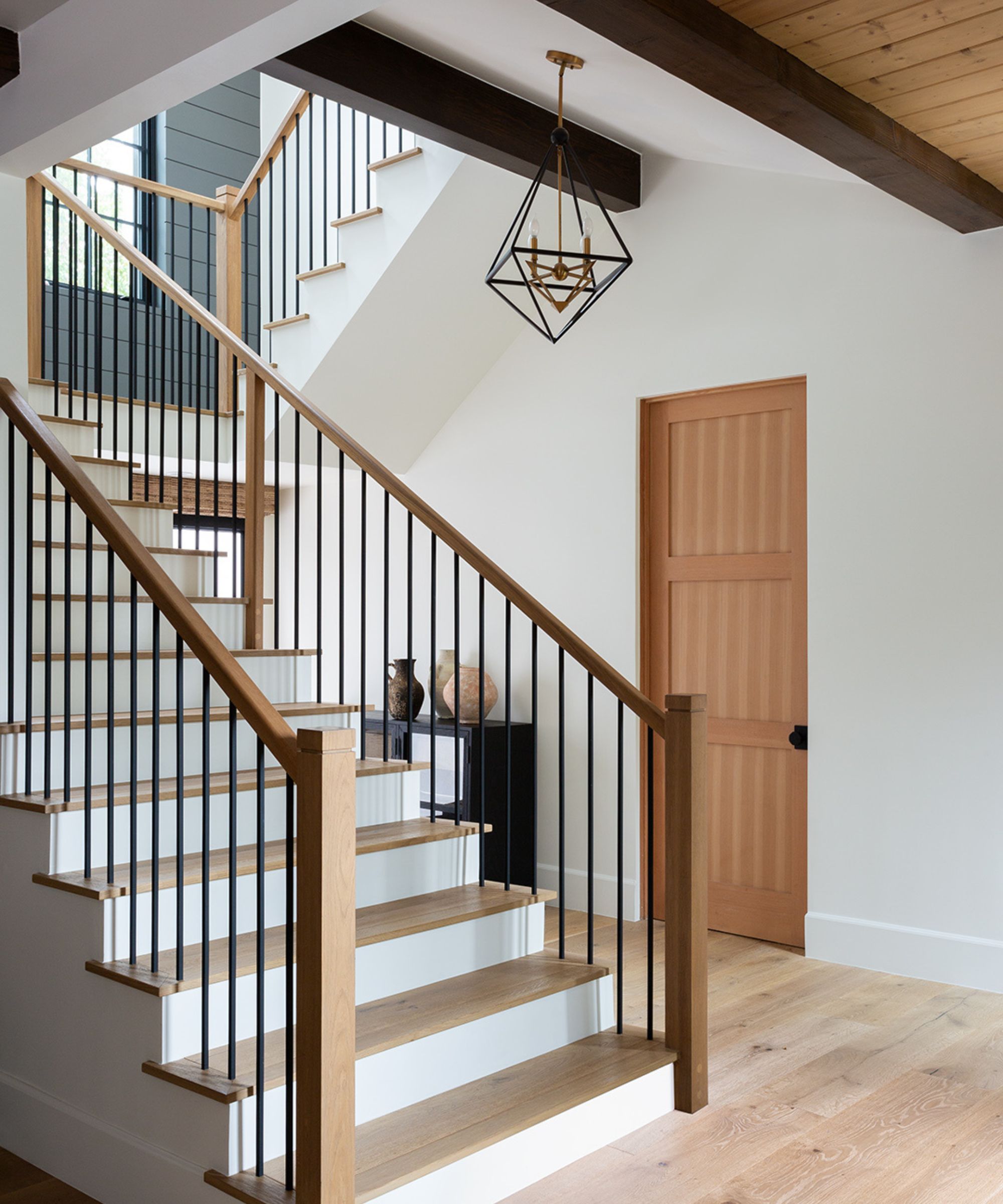 stairs with white risers and wooden treads
