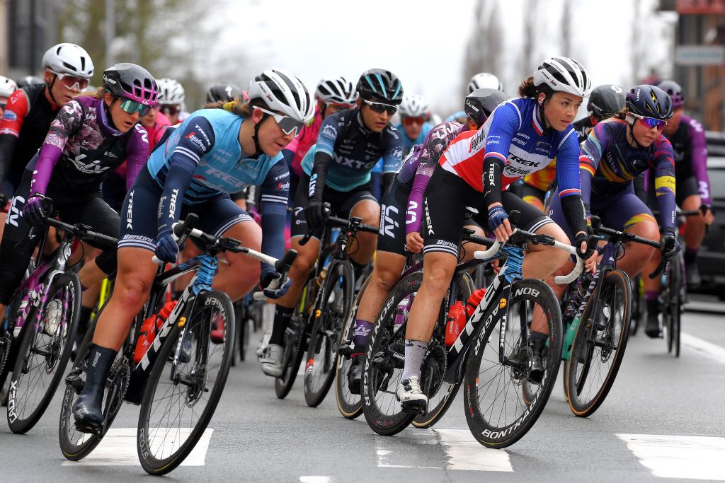 NOKERE BELGIUM MARCH 17 Audrey CordonRagot of France and Team Trek Segafredo during the 3rd Nokere Koerse Danilith Classic 2021 Womens Elite a 124km race from Deinze to Nokere NokereKoerse on March 17 2021 in Nokere Belgium Photo by Luc ClaessenGetty Images