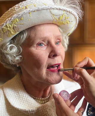 The Crown lipsticks: Lisa Eldridge lipstick being applied to Imelda Staunton for The Crown