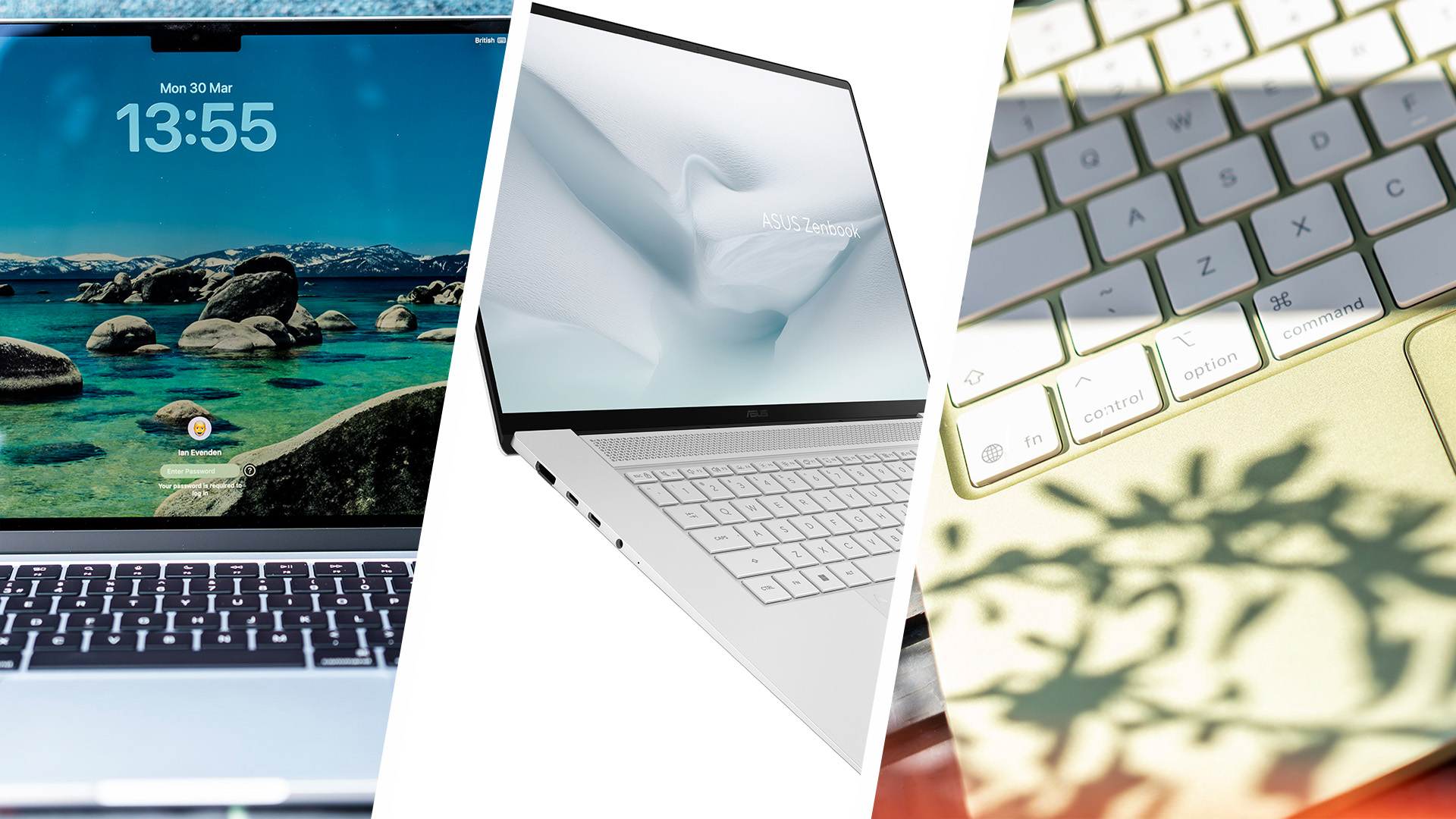 A composite image of three laptops side by side
