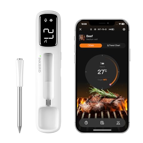 Inkbird Mini Wireless Meat Thermometer Int-11i-B Bluetooth 5.4 Bbq Food Probe Ip67 Waterproof Led Display for Bbq Grill Oven Smoker Outdoor Camping Kitchen