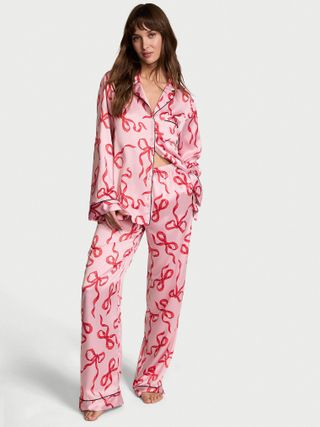 Pink Glazed Satin Long Pajama Set