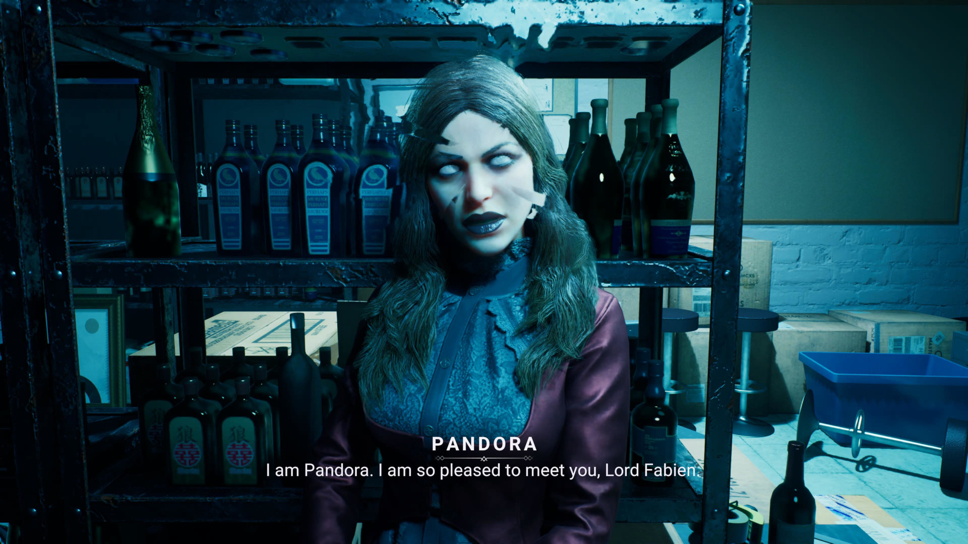Fabien talks with Pandora in Vampire: The Masquerade - Bloodlines 2, a wannabe vampire fan