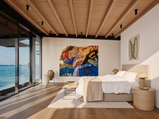 bedroom and art at Malibu House by Olson Kundig