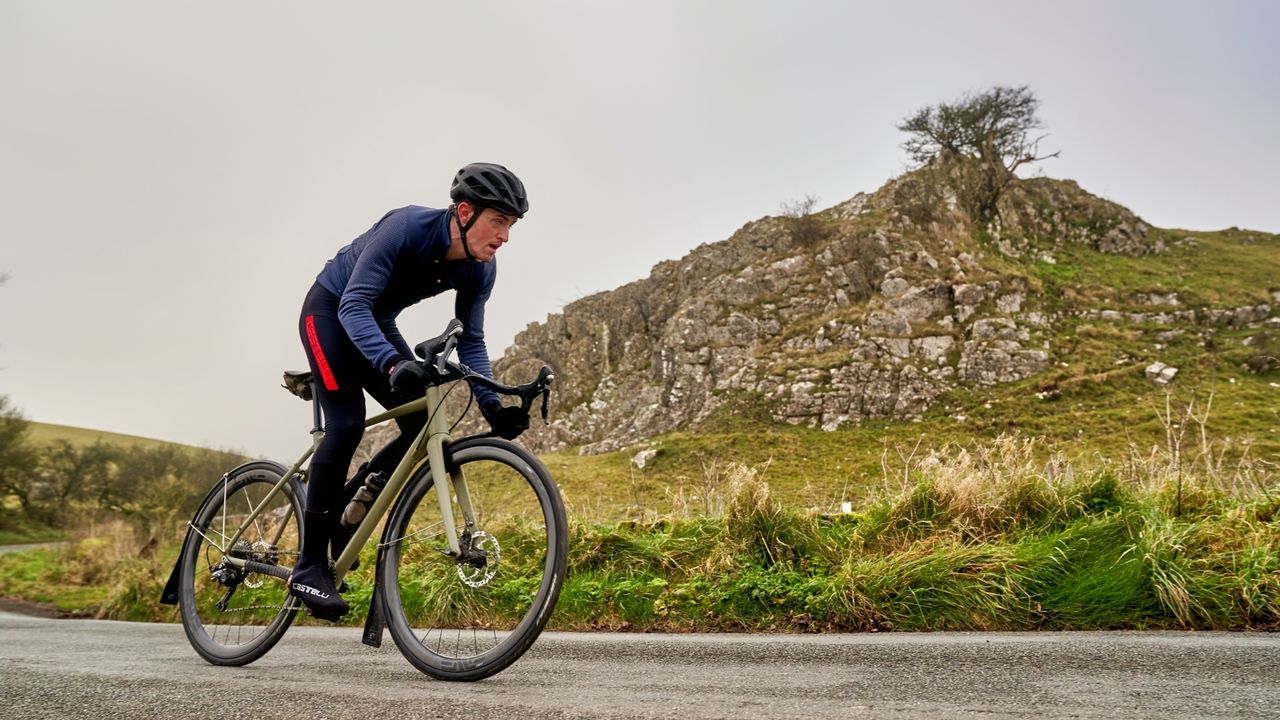 Cyclist wearing winter gloves 