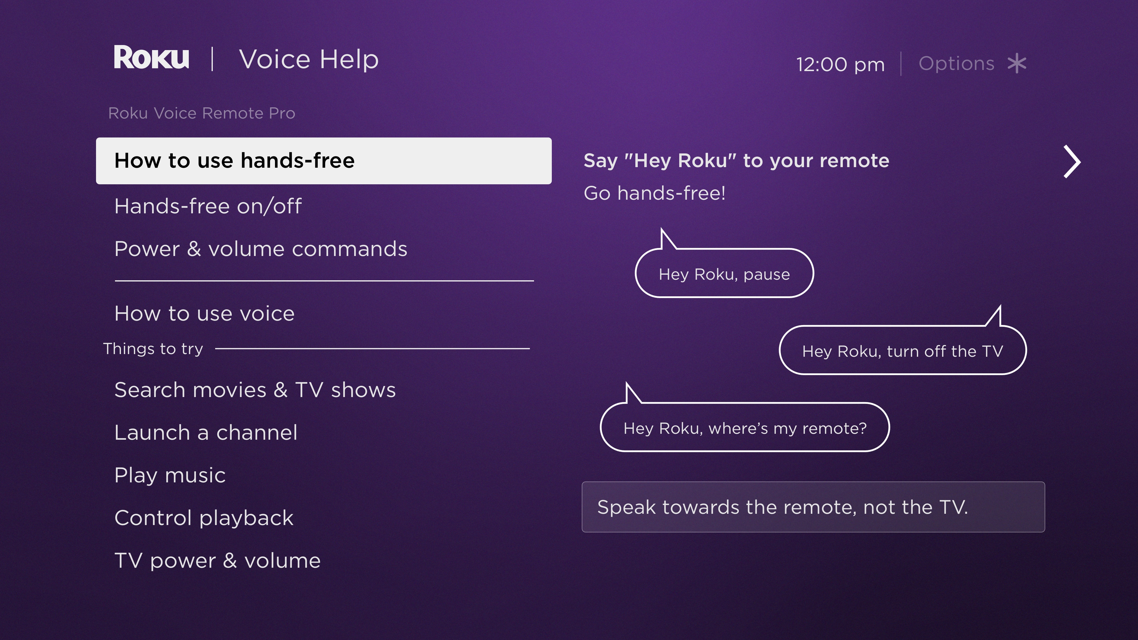 Roku Voice Help section in Roku OS 10.5