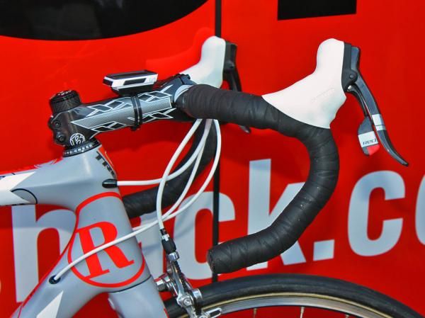 Team Radioshack's Sebastien Rosseler runs the levers quite high on his bars.