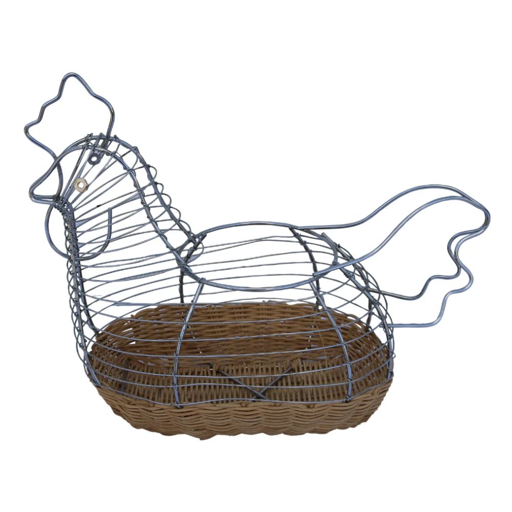 Chicken wire egg basket with woven base