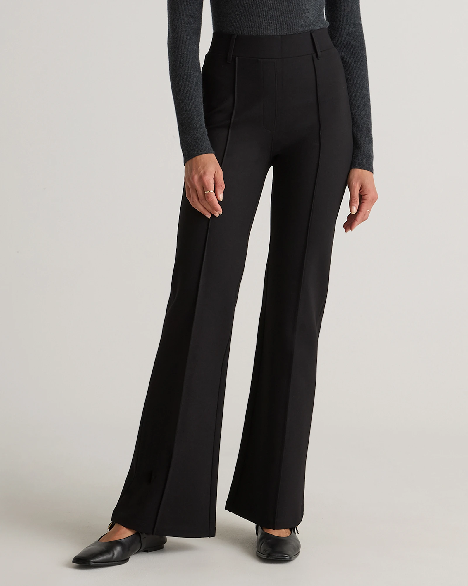 Ultra-Stretch Ponte Flare Leg Pants in Black