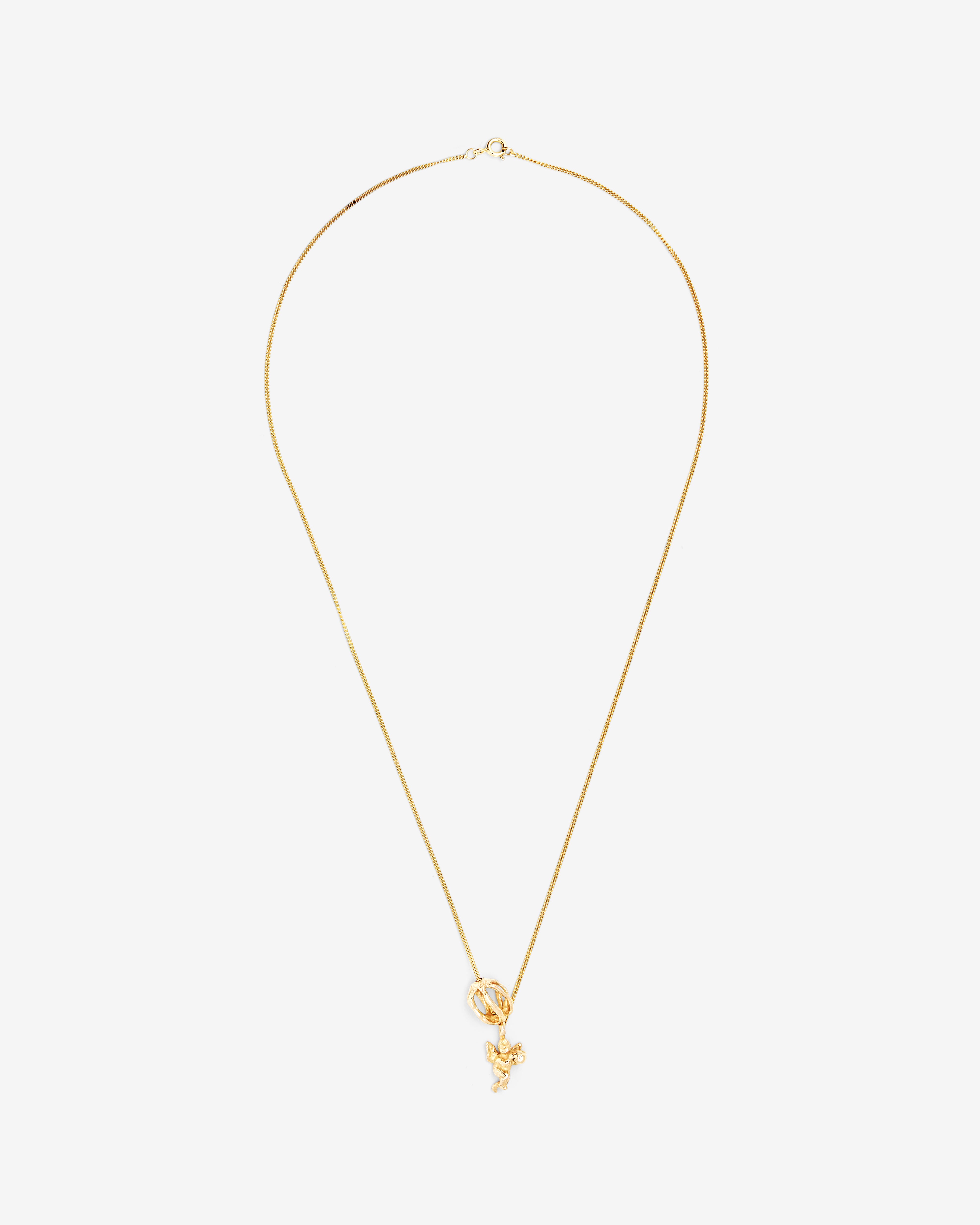 Georgia Kemball - Women's Tiny Diamond Cherub and Bead Necklace - (gold)