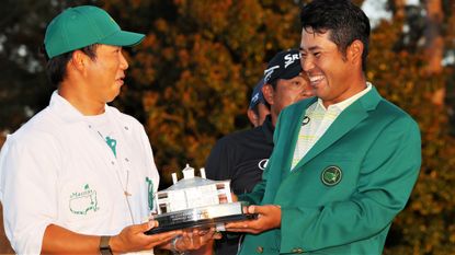 Do Masters-Winning Caddies Get A Green Jacket: Hideki Matsuyama with his caddie, Shota Hayafuji, at the prize-giving ceremony of the 2021 Masters