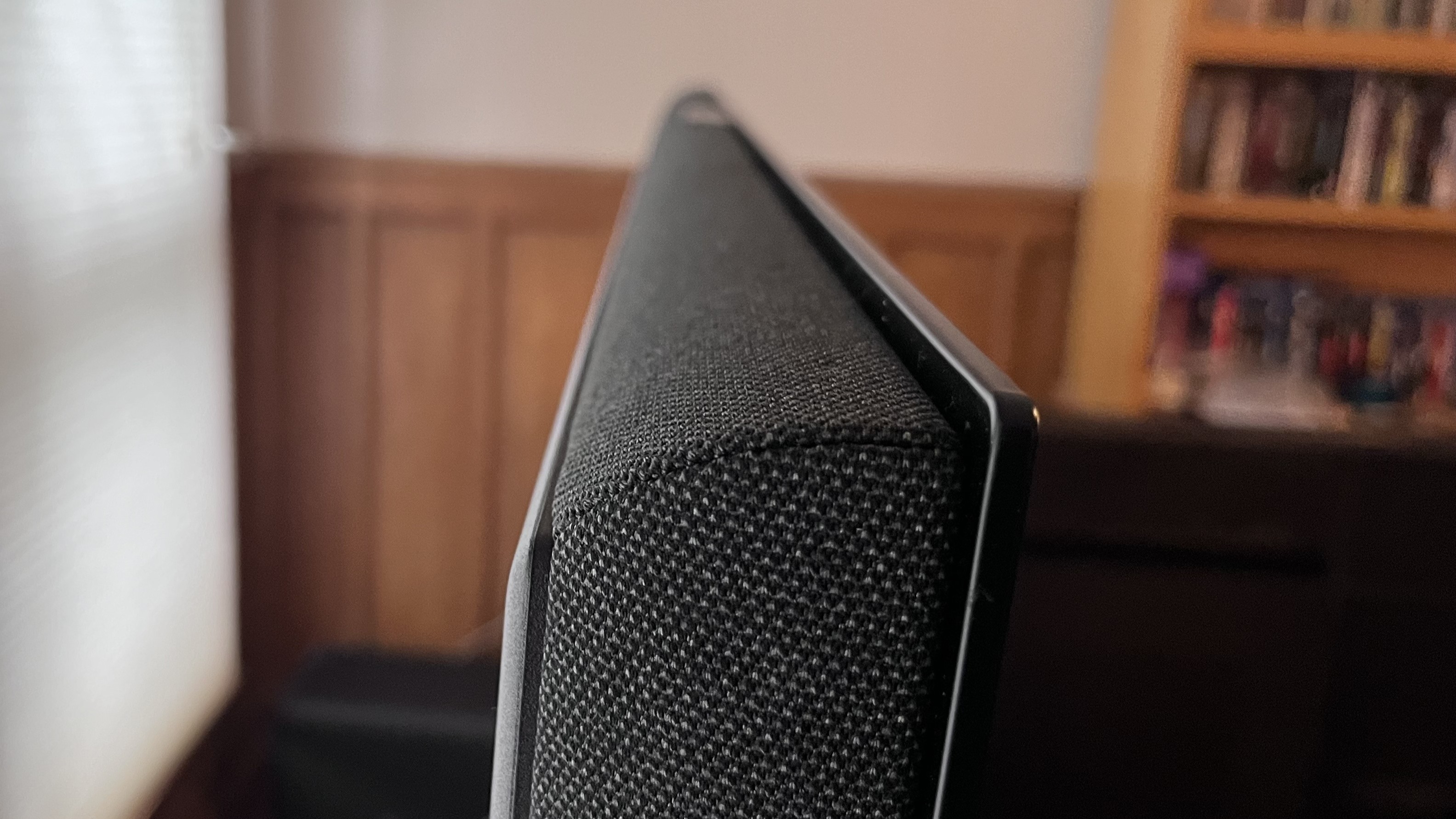 Panasonic z95b close up of mesh speaker grille on TV's top surface