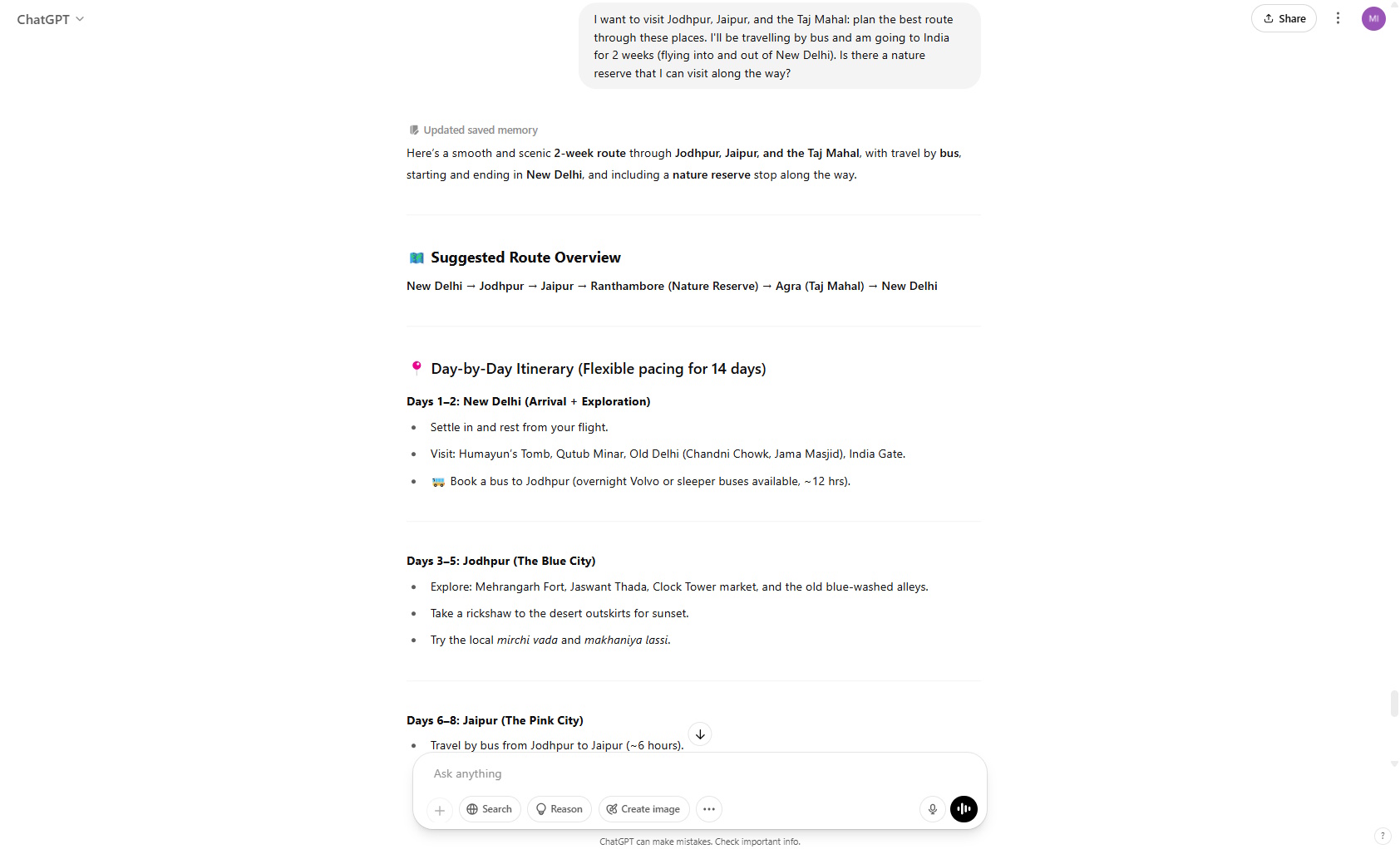 A screenshot of ChatGPT