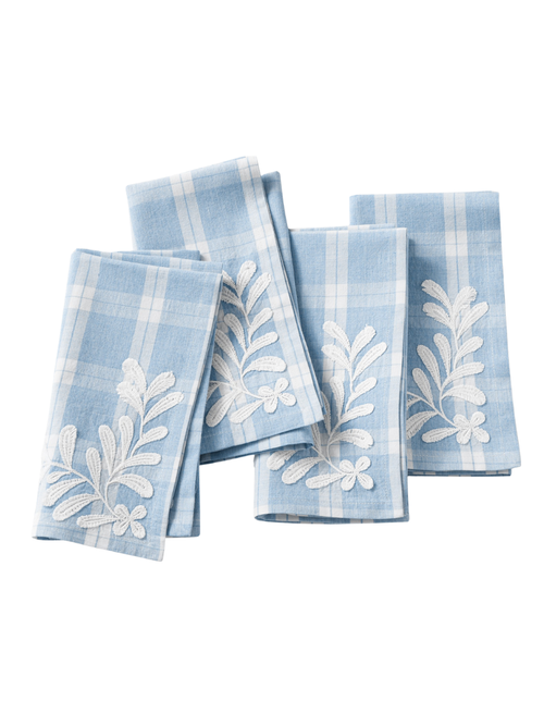 Embroidered Gingham Napkins, Set of 4