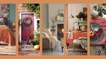 collage images showing autumn decor ideas