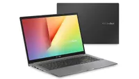  Asus VivoBook S15 Window 10 laptop shown open and closed on white background